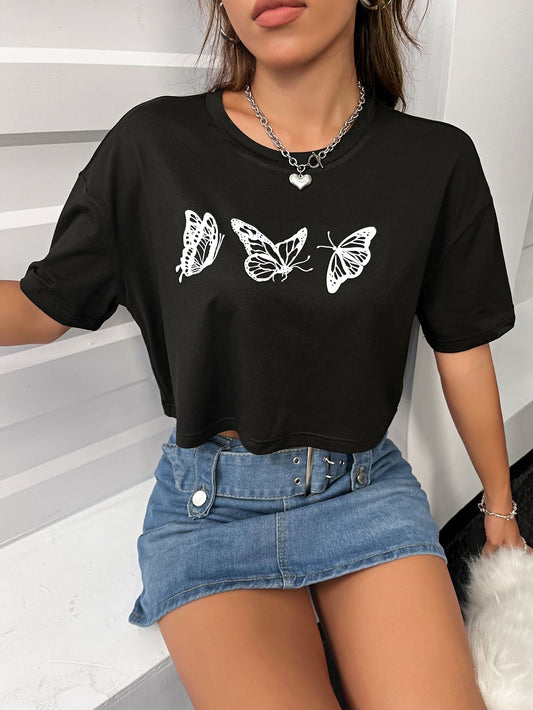 CAMISETA CORTA MUJER -
 MARIPOSAS