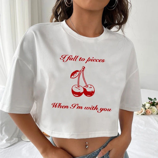 CAMISETA CORTA MUJER -
 CEREZAS